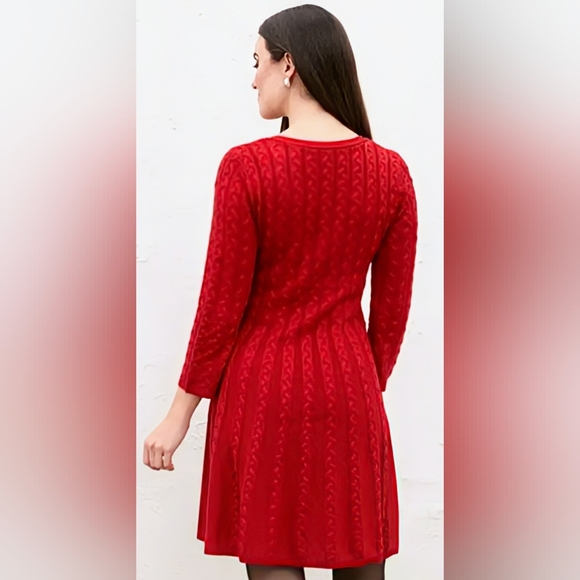Nine West, Red, Cable-Knit, Fit & Flare, Sweater Dress, Size Large, NWOT - Picture 5 of 15